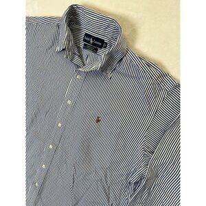Polo Ralph Lauren Button Shirt Mens 16.5 Blue Stripe Yarmouth Pinpoint Oxford